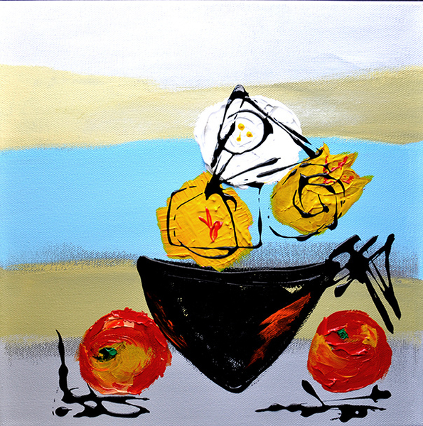 SOLD   Black Vase & Oranges by  Katrin Smith